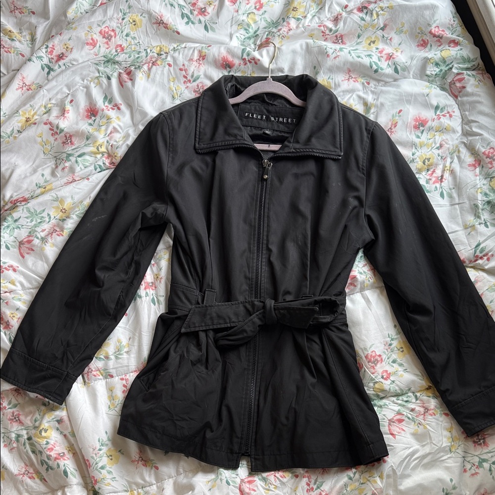 Fleet Street Women's Black Trench Coat with Tie Belt